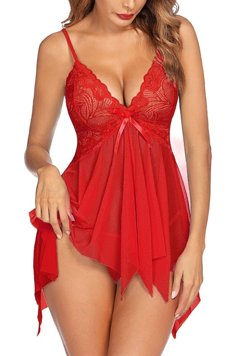 YNT Seksi Kırmızı Tül Dantel Babydoll Gecelik 15507